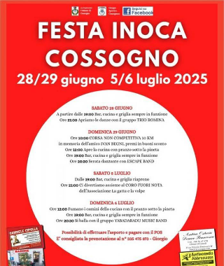 Cossogno - Festa Inoca 2025: tradizione, musica e sapori nel cuore della città